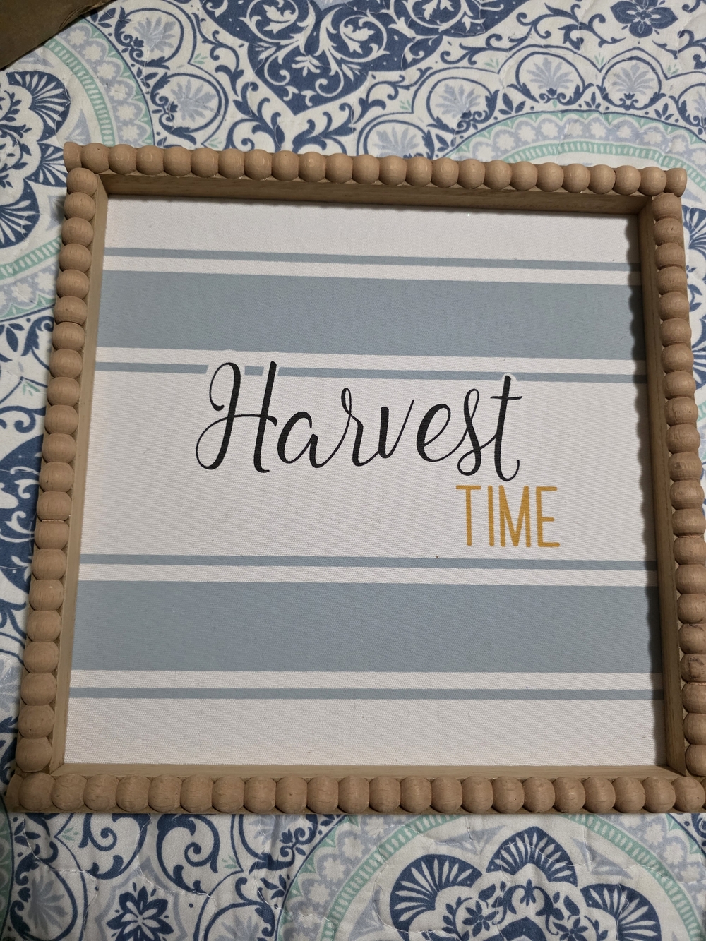Harvest Time Decorative Sign - Blue and White